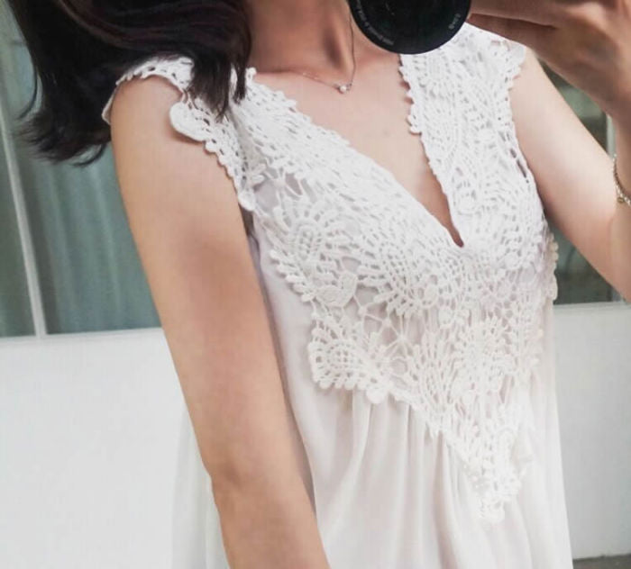 Shirt Sleeveless Crochet V Neck Swing