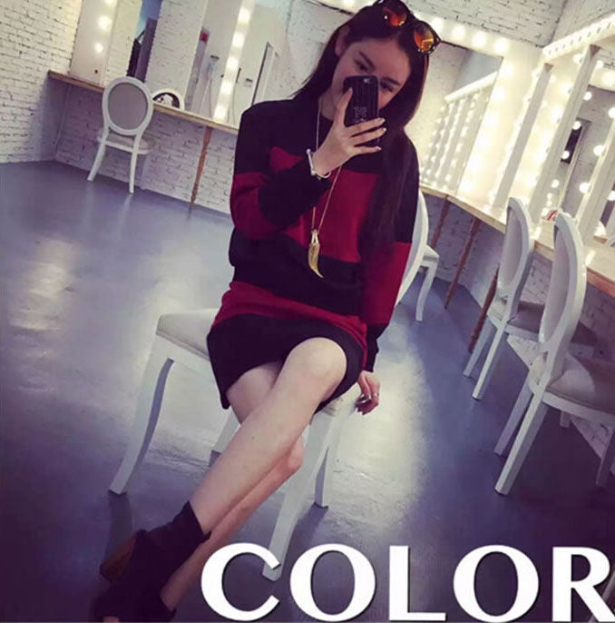 Black Striped Long Sleeved Shirt and Skirt