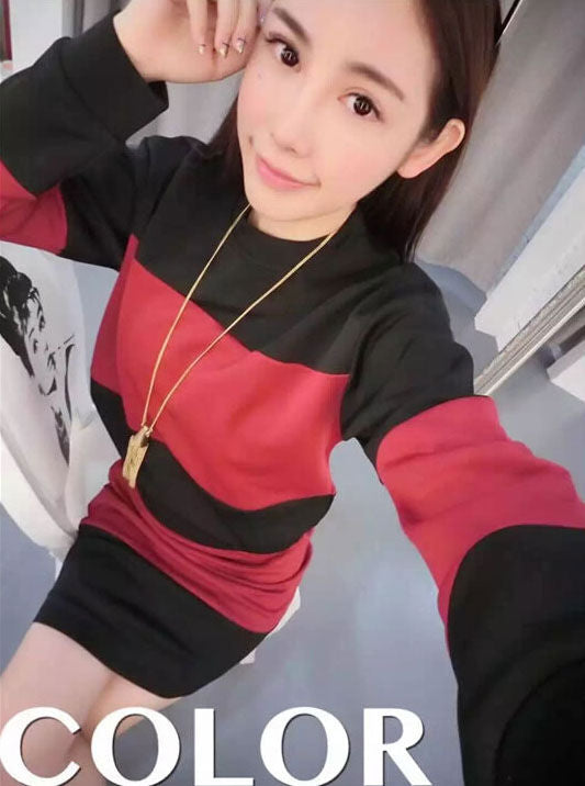 Black Striped Long Sleeved Shirt and Skirt