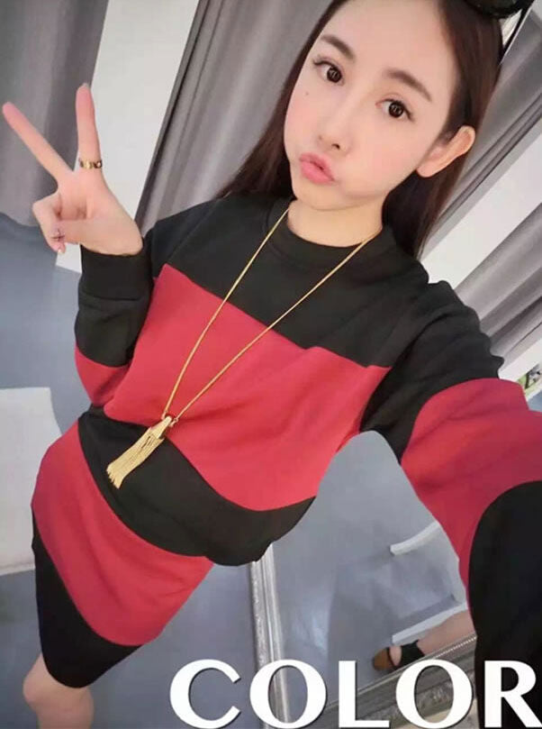 Black Striped Long Sleeved Shirt and Skirt