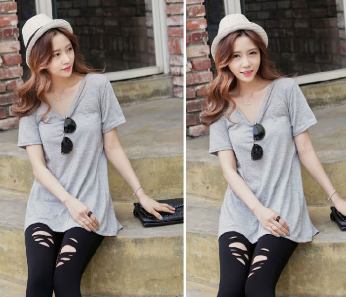 T-Shirt Short Sleeved Dew Shoulder