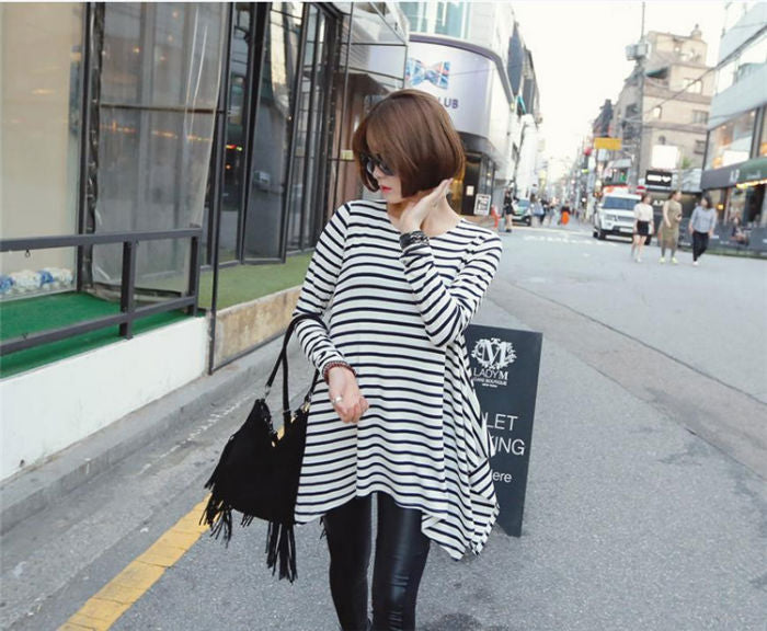 Shirt Striped Long Sleeved Irregular