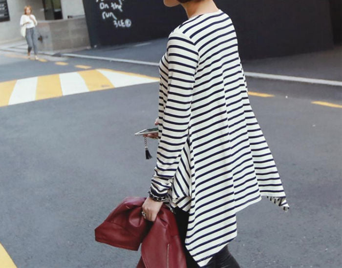 Shirt Striped Long Sleeved Irregular