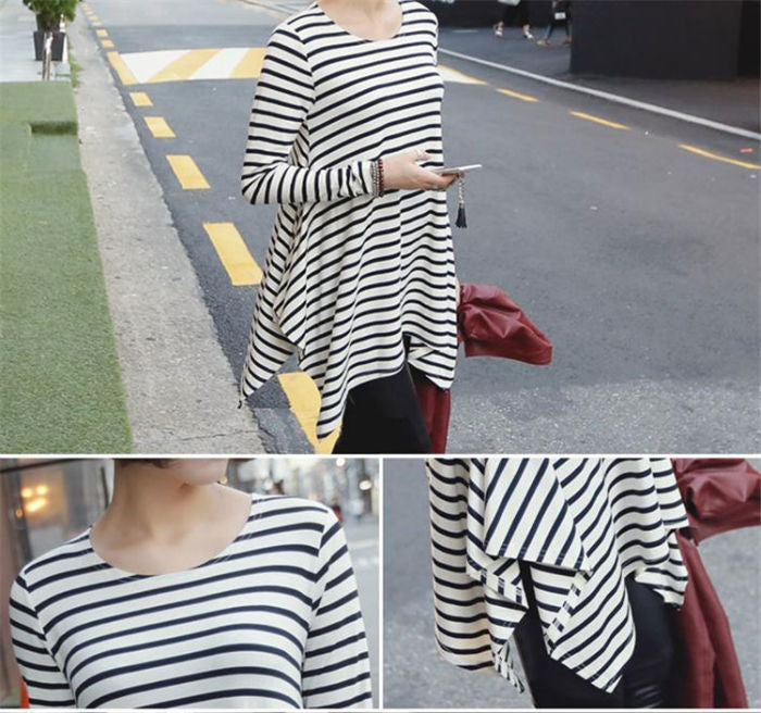 Shirt Striped Long Sleeved Irregular