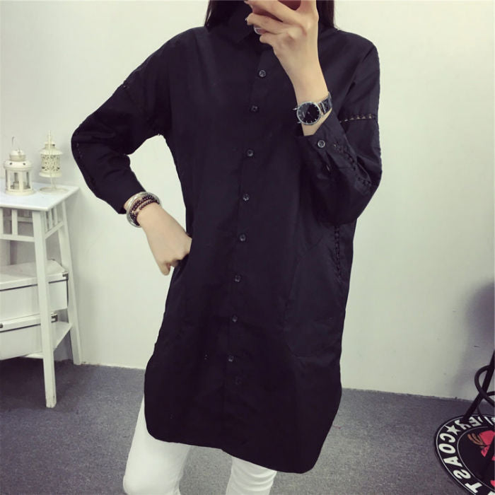 Hollow Long Sleeved Long Shirt