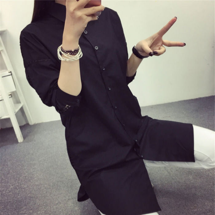 Hollow Long Sleeved Long Shirt