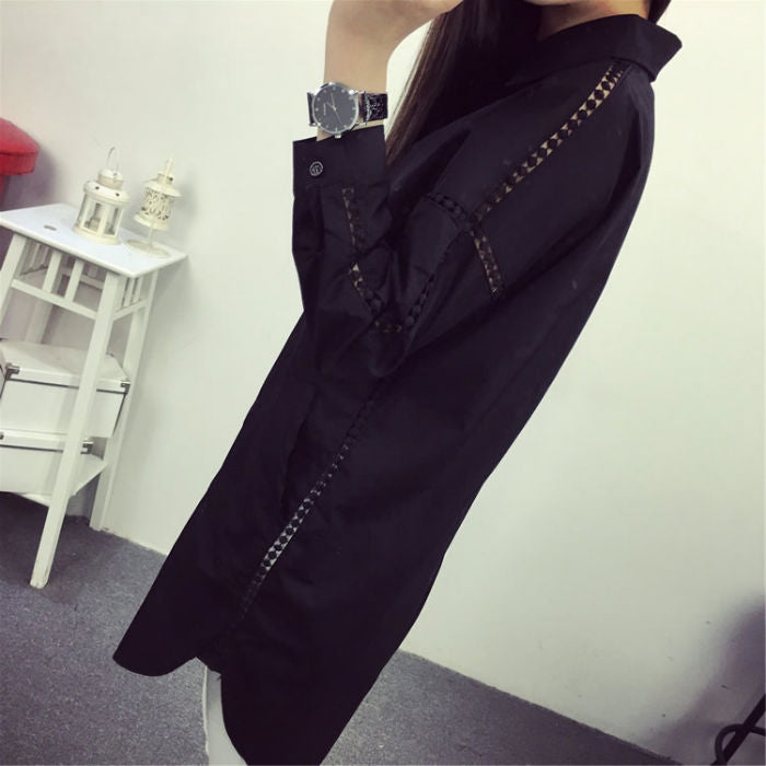 Hollow Long Sleeved Long Shirt