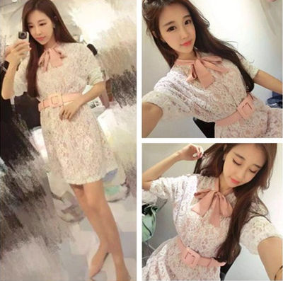 Lace Short Sleeved Tie Dress with Belt