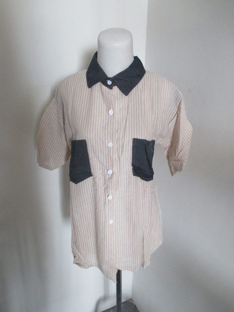 Shirt Striped Short Sleeved Jeans Pockets Collar