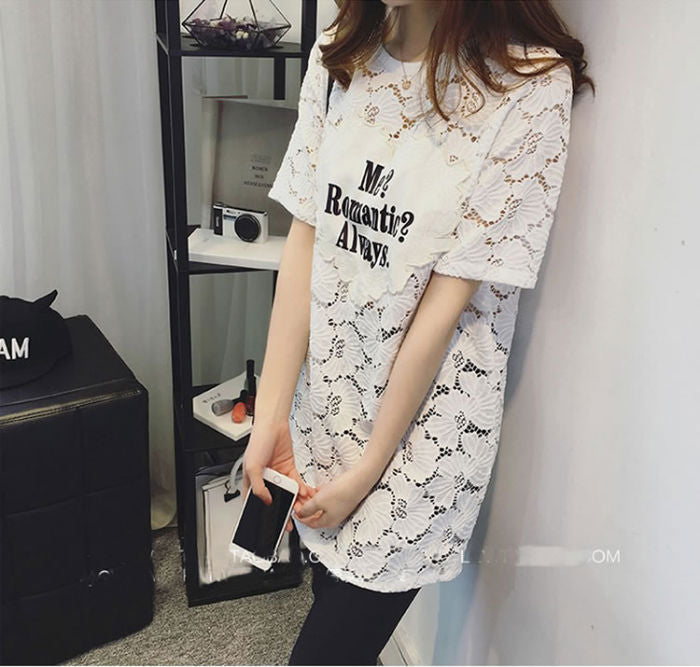 Shirt Heart Letters Short Sleeved Lace