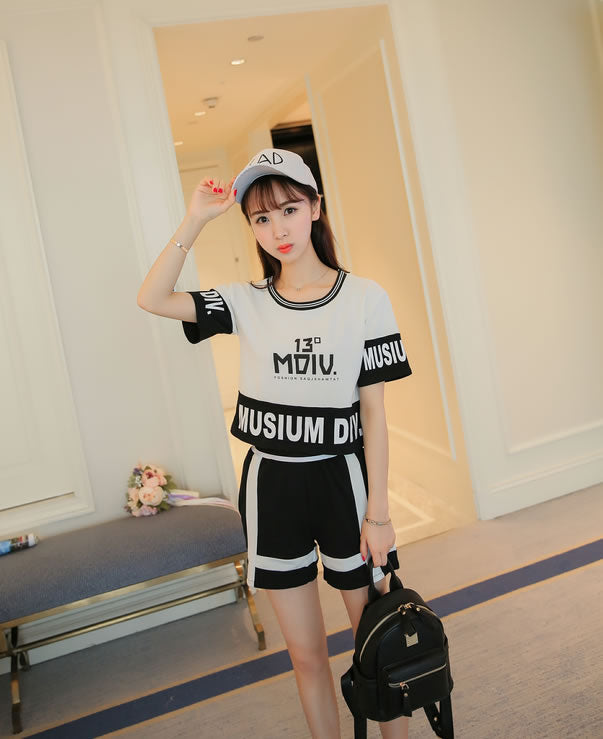 Short Sleeved Letter T-Shirt and Short Pants Two Pieces