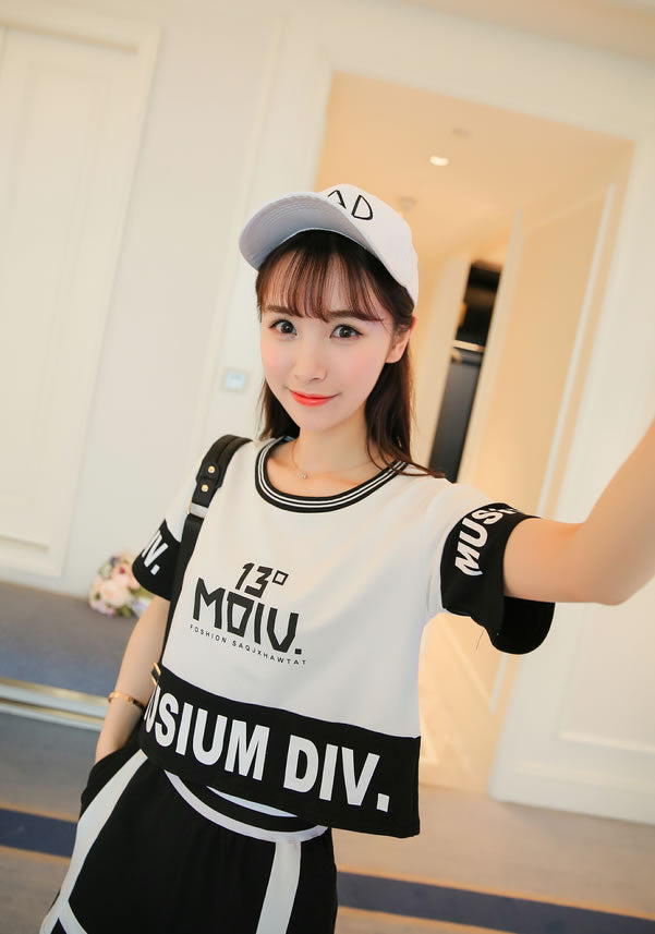 Short Sleeved Letter T-Shirt and Short Pants Two Pieces
