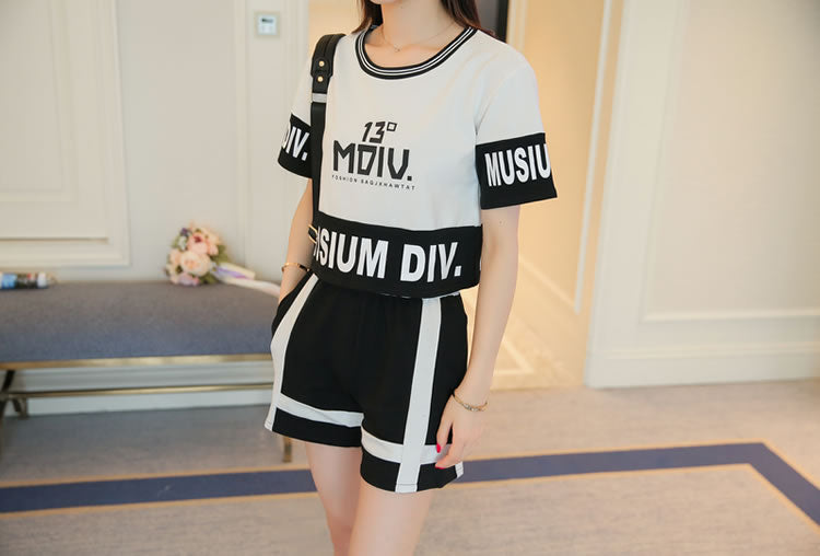 Short Sleeved Letter T-Shirt and Short Pants Two Pieces