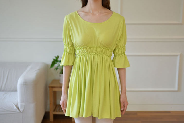 Shirt Half Sleeved Elastic Waist Long