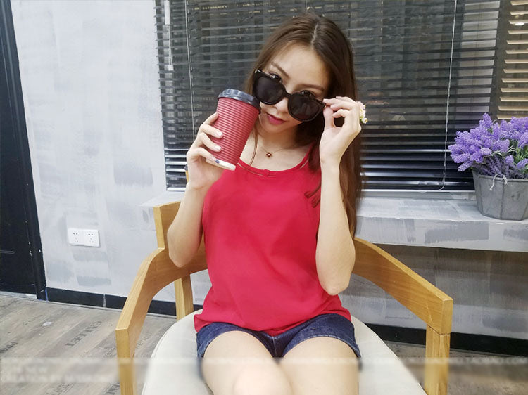 Tank Top Hollow Collar Sleeveless Chiffon