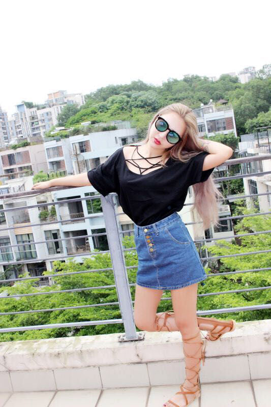 Shirt Short Sleeved Hollow Star Collar