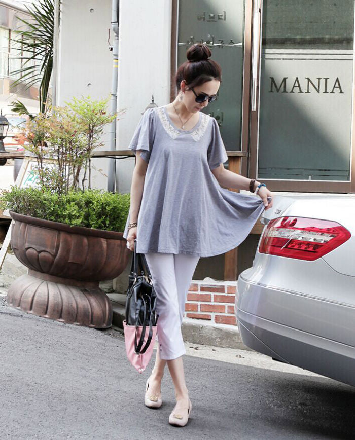 Shirt Short Sleeved Collar Lace