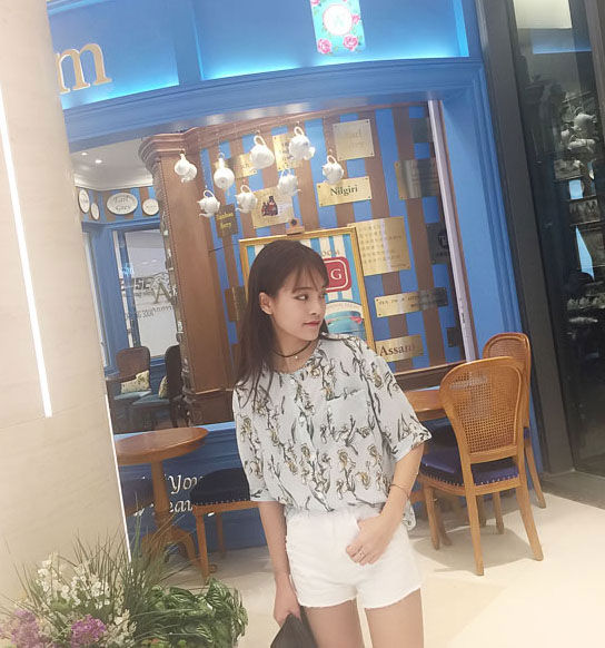 Shirt Floral Short Sleeved Chiffon Pocket