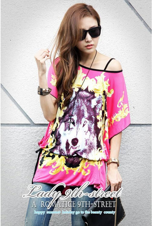 Shirt Wolf Printing Short Sleeved