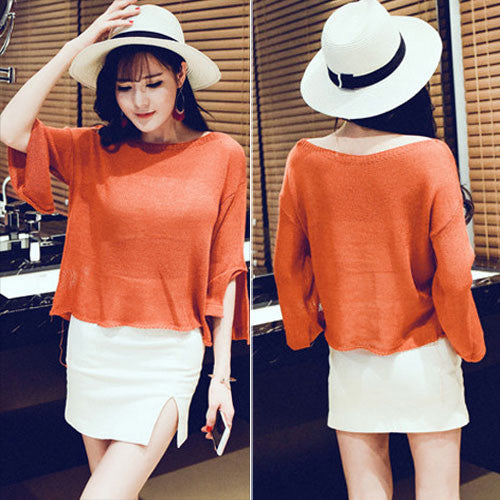 Sweater Split Sleeved Woman Simple