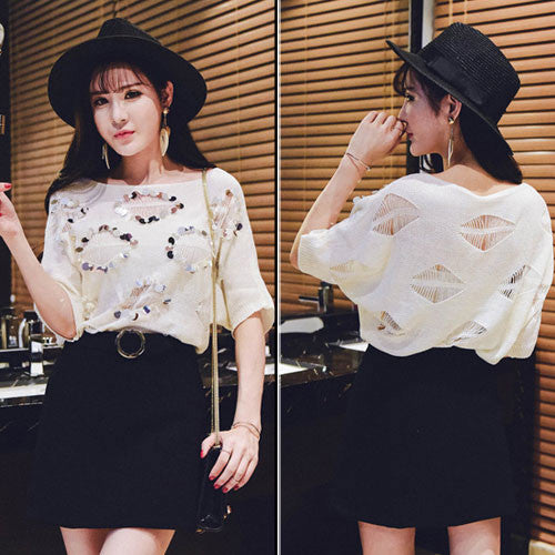 Sweater Bat Sleeved Ripped Hollow Fashion