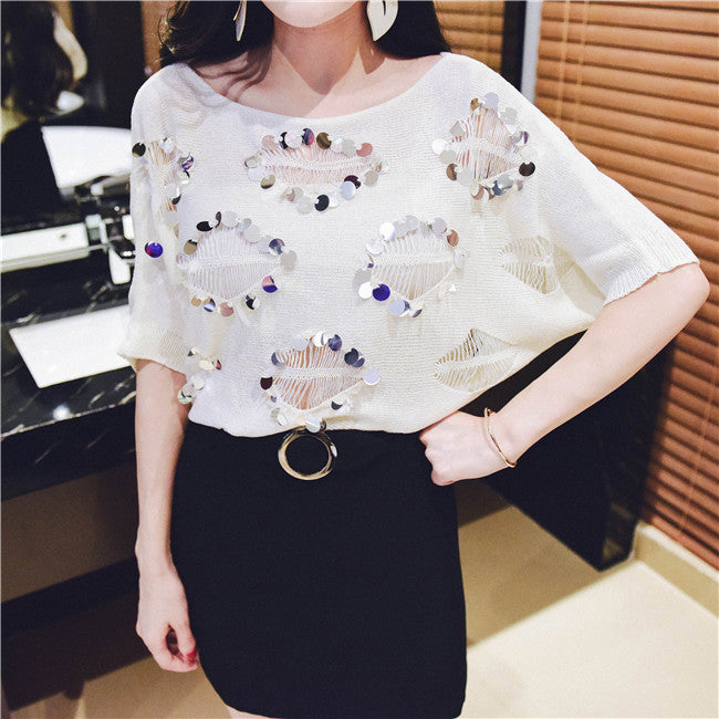 Sweater Bat Sleeved Ripped Hollow Fashion