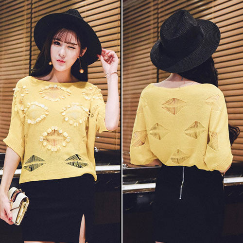 Sweater Bat Sleeved Ripped Hollow Fashion