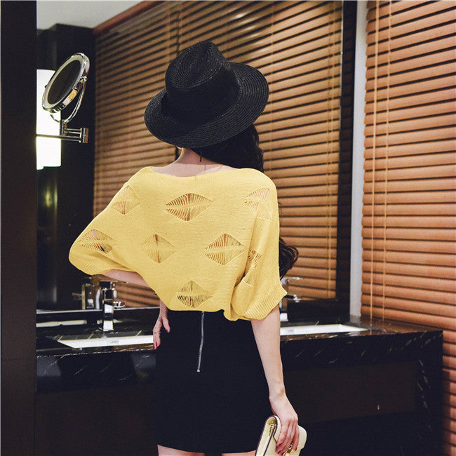 Sweater Bat Sleeved Ripped Hollow Fashion