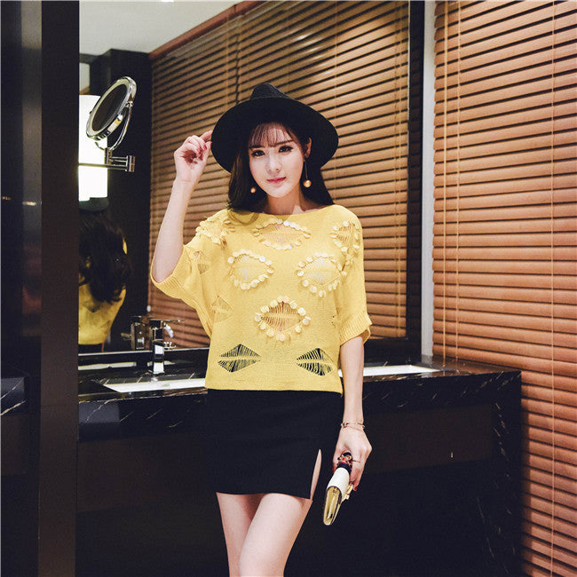 Sweater Bat Sleeved Ripped Hollow Fashion