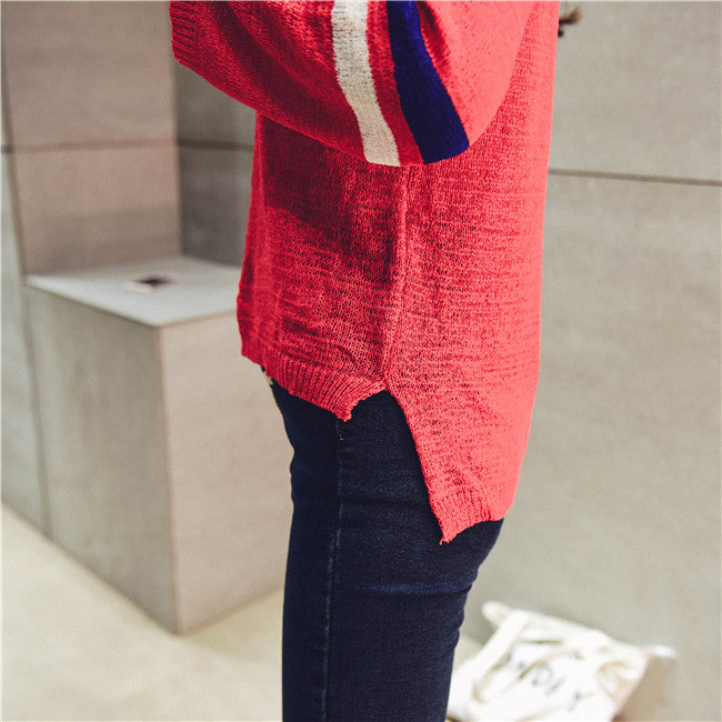 Sweater Long Sleeved V Neck Sporty