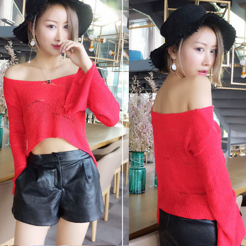 Sweater Long Sleeved Wide Neck Short