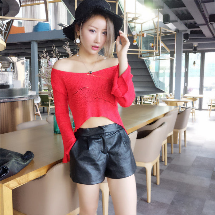 Sweater Long Sleeved Wide Neck Short