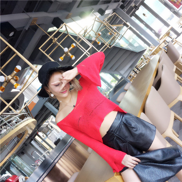 Sweater Long Sleeved Wide Neck Short
