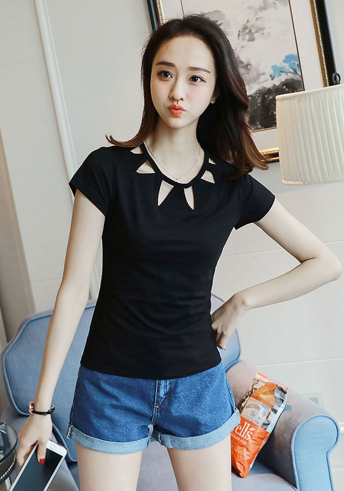 Shirt Short Sleeved Hollow Collar