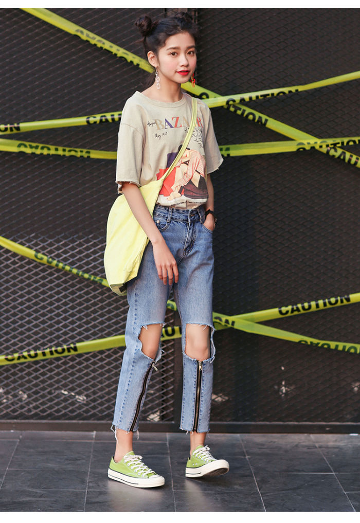 Trousers Jeans Zipper Hole Woman