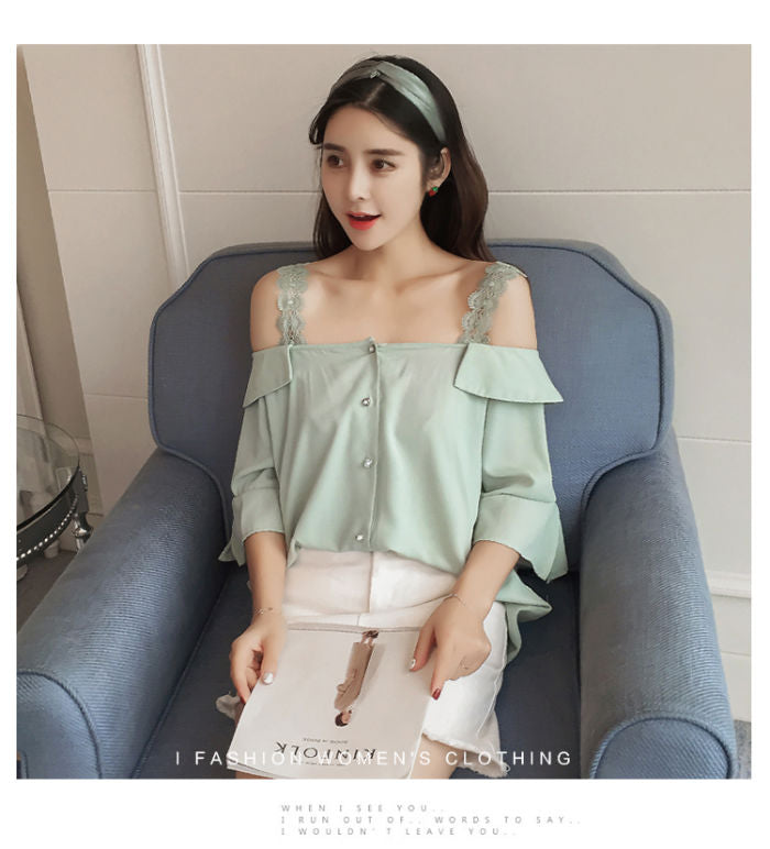 Blouse Lace Strap Off Shoulder Feminine