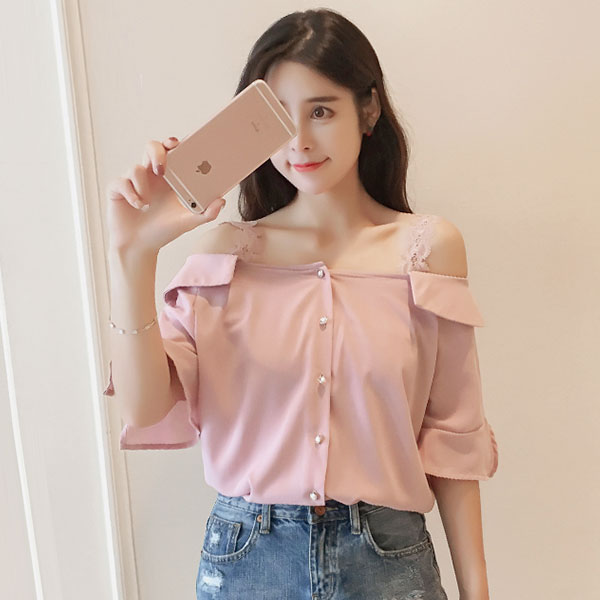 Blouse Lace Strap Off Shoulder Feminine
