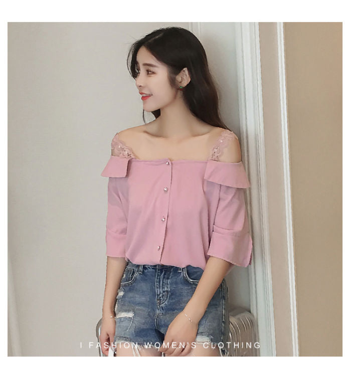 Blouse Lace Strap Off Shoulder Feminine