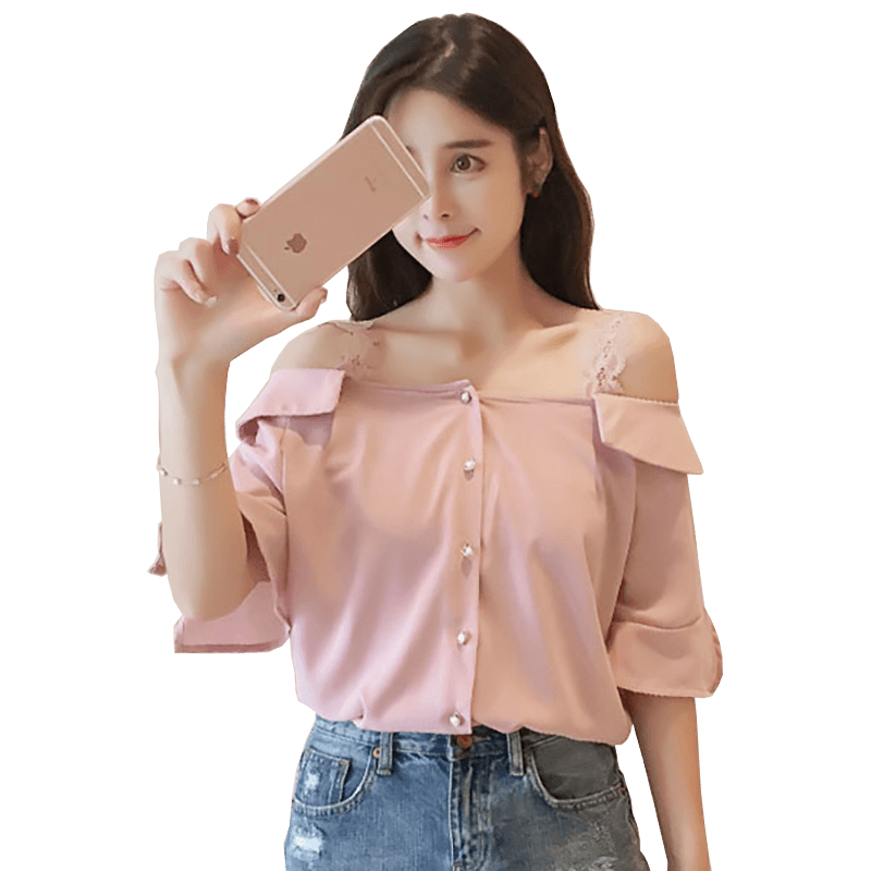 Blouse Lace Strap Off Shoulder Feminine