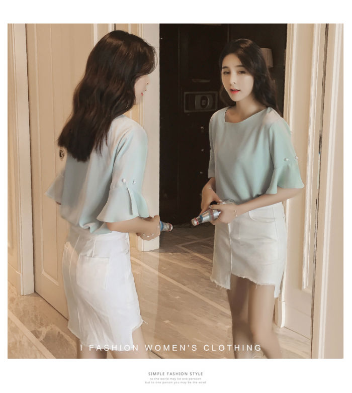 Shirt Trumpet Sleeved Irregular Neck