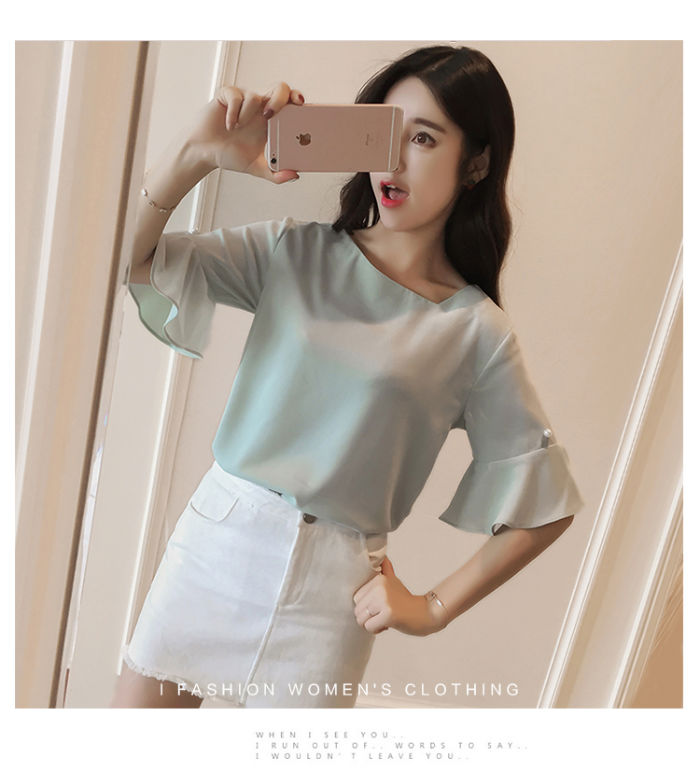 Shirt Trumpet Sleeved Irregular Neck