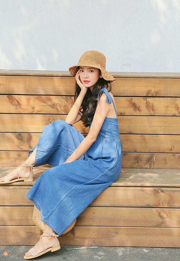 Jumpsuit Blue Jeans Wide Leg New Korean Style
