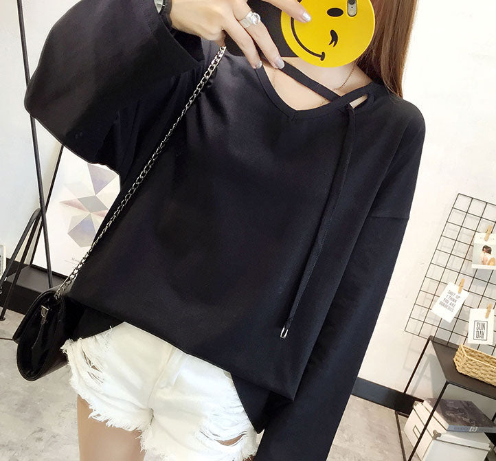 Shirt Dew Collar Long Sleeved V-Neck Trendy