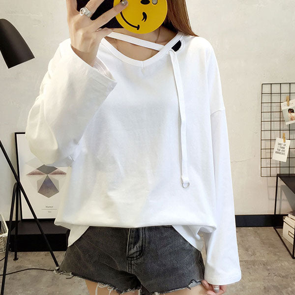 Shirt Dew Collar Long Sleeved V-Neck Trendy