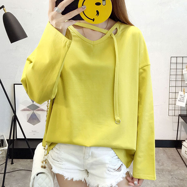 Shirt Dew Collar Long Sleeved V-Neck Trendy