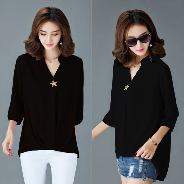 Blouse Chiffon V Neck Half Sleeved Woman