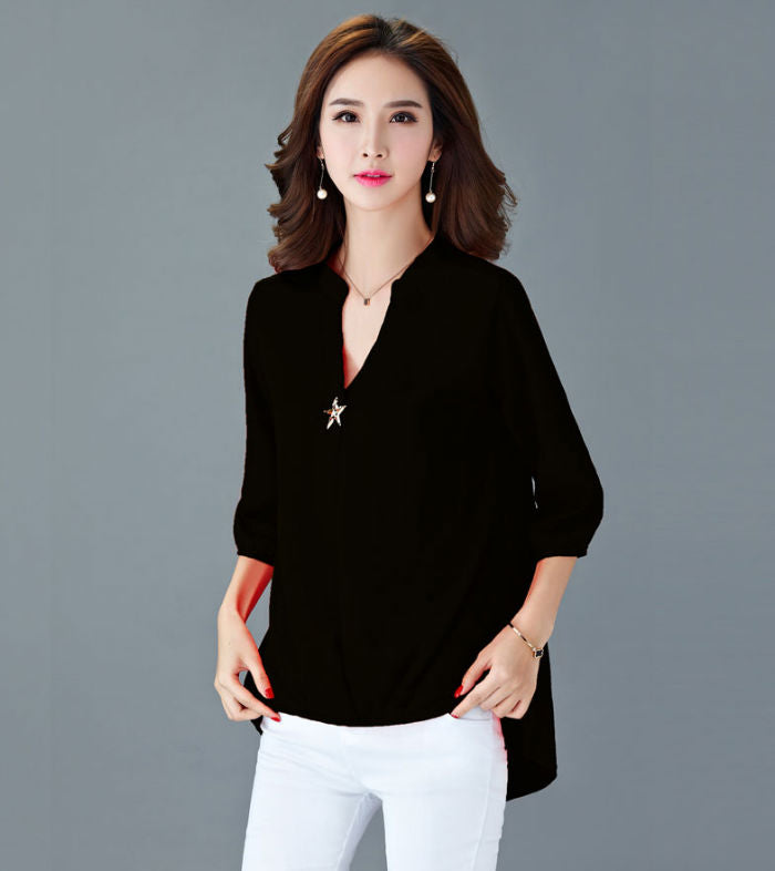 Blouse Chiffon V Neck Half Sleeved Woman