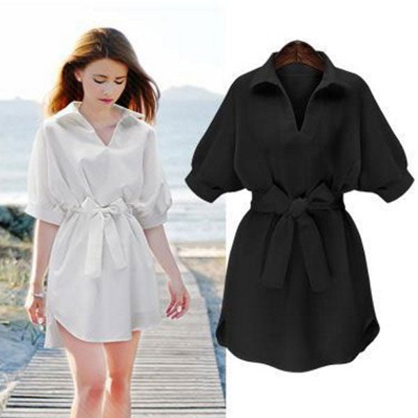 Short Sleeves V Neck Collar European Dress