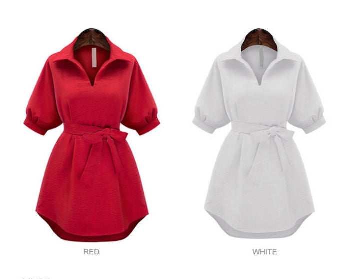 Short Sleeves V Neck Collar European Dress