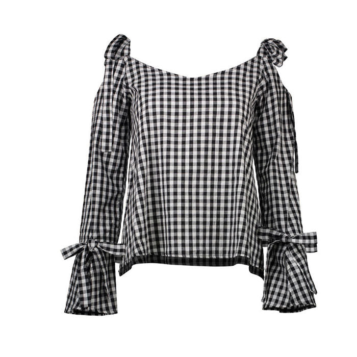 Plaid Long Sleeves Dew Shoulder Summer Shirt